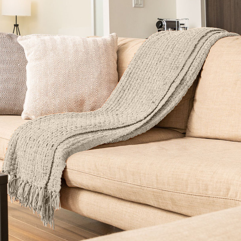 Jeté en chenille façon vannerie, Beige