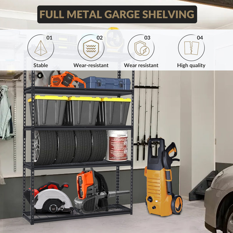 Étagère à 5 niveaux pour l'organisation de garage - Étagère industrielle robuste en fil métallique, supports de rangement en métal de 2 500 lb, tablette multifonctionnelle pour le garage, le bureau, la cuisine - 48 x 18 x 72 po