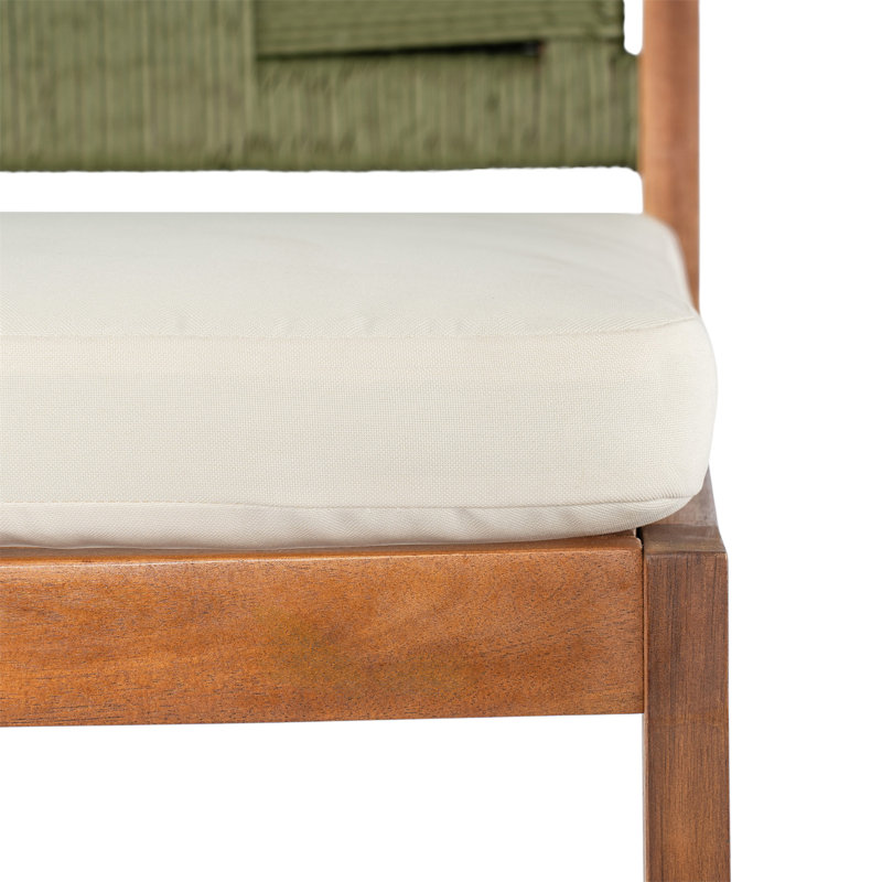 4 pièces Tabouret de bar d'extérieur vert en bois d'acacia massif et osier tissé Arly, Crème/Vert