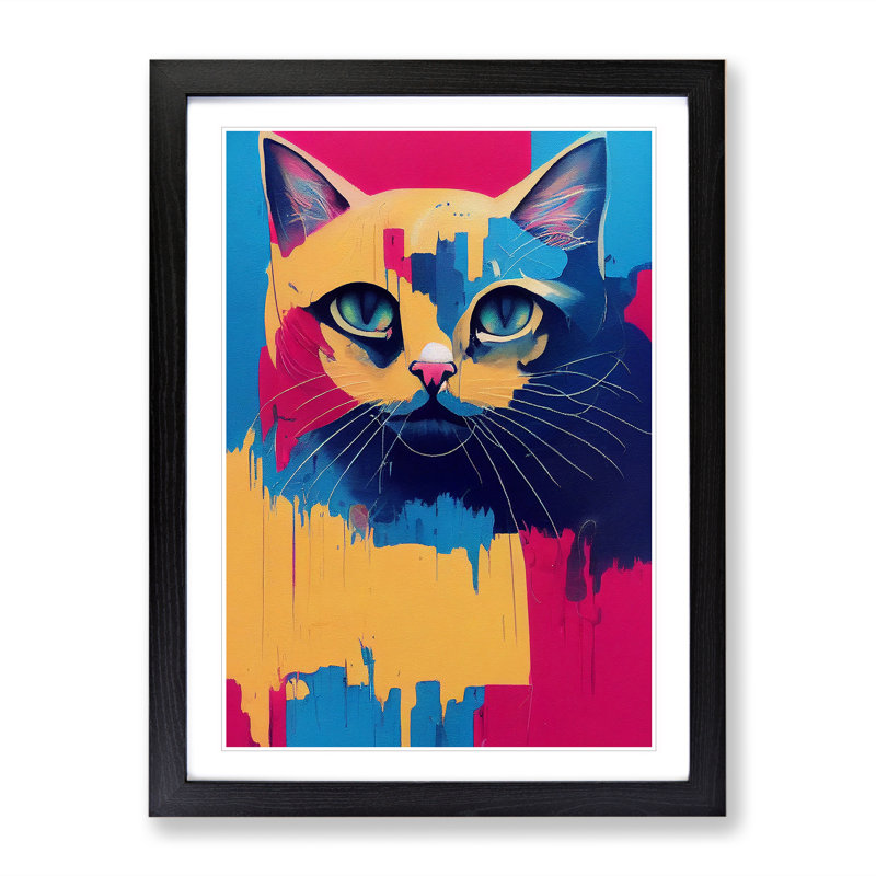 Cat Drip - Single Picture Frame Print, Black, 64cm H x 46cm W x 2cm D