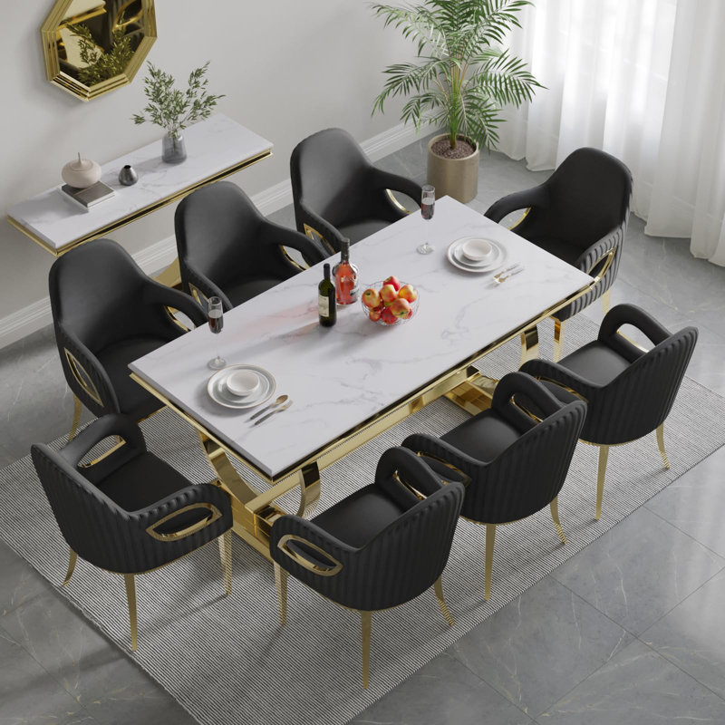 Chaise de salle à manger capitonnée en velours, 4