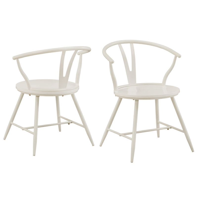 Kennamer Back Metal Side Chair With Wood Seat, White