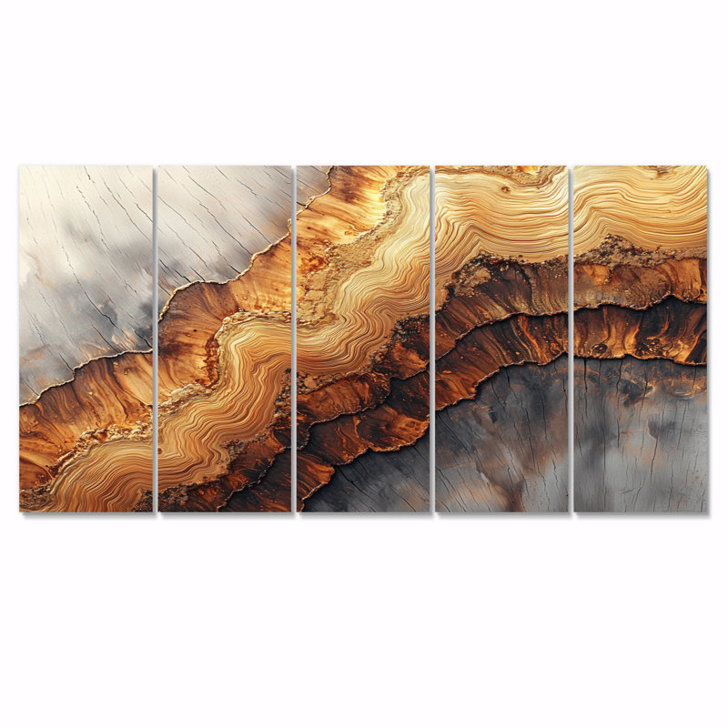 Pierre grise et rivière en bois gris - art mural Geode - ensemble d'art mural traditionnel, H 32 po x l 64 po, 4