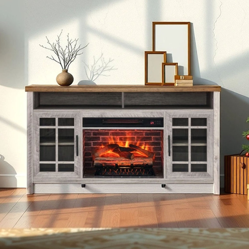 Meuble télé 55 po avec foyer électrique KD, gris délavé, Gris