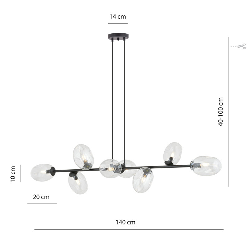 Eola 8 - Light Black Kitchen Island Pendant, Clear