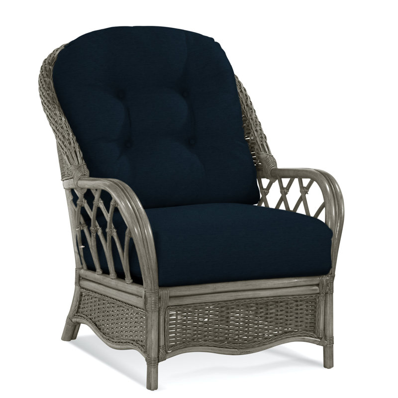 Chaise avec accoudoirs en rotin Everglade, Pierre grise, Rayures cari ‑ 0210-31