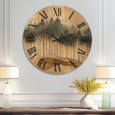 Misty Pine Dunes - Beige Scandinavian Round Wood Wall Clock