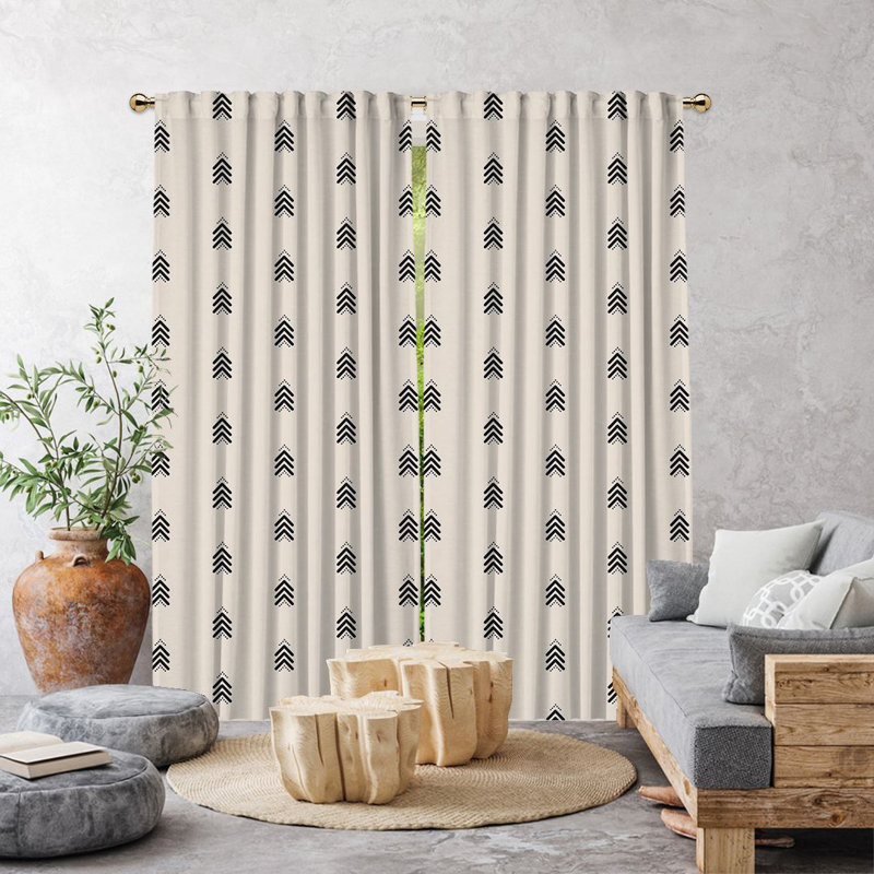 Arrow-Patterned Boho Room Lined Single Panel Curtain, Ecru, 140cm Width x 295cm Drop