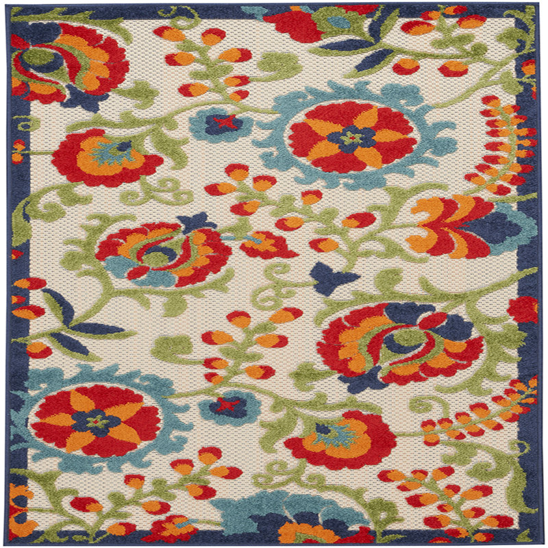 Tapis intérieur/extérieur Bernia floral ivoire/rouge/vert, Rectangle 3 pi x 5 pi
