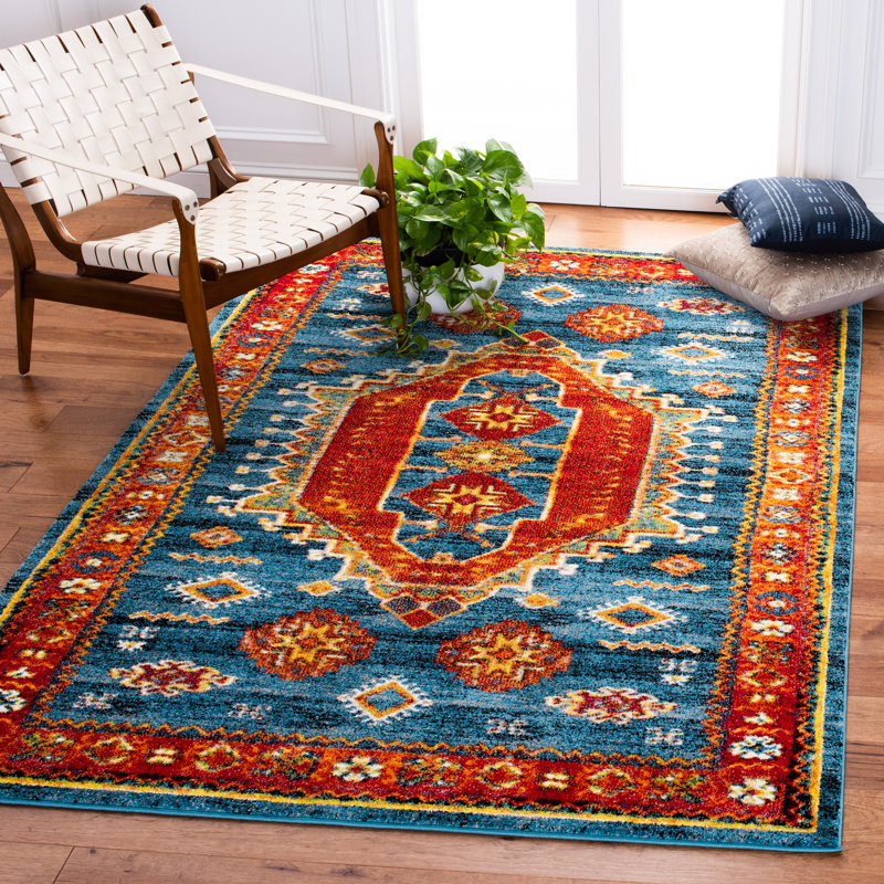 Tapis bleu / rouge Drumawillin Southwestern, Rectangle 9 pi x 12 pi