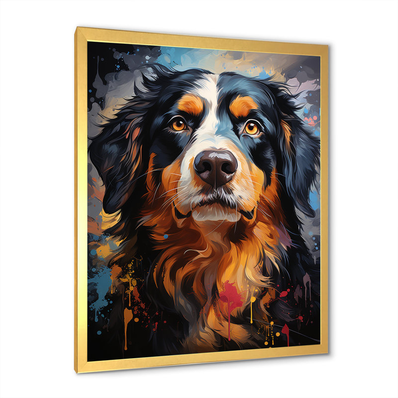 Bernese Mountain Majesty sur toile, Cadre doré simple, H 20 po x l 12 po x P 1 po