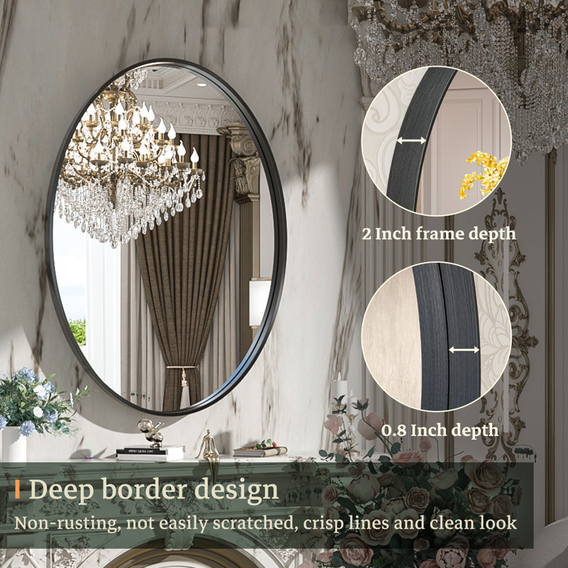 Miroir de salle de bain Emmarose, Noir, 36 po x 24 po
