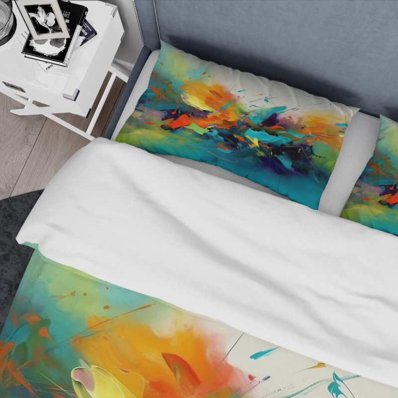 Ensemble de housse de couette en microfibre / polyester Orange Blue, Housse de couette pour grand lit et 2 taies décor