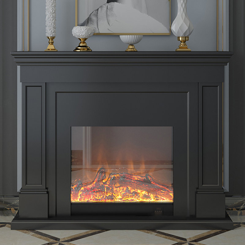 Foyer électrique en bois massif gris Drak, Gris foncé