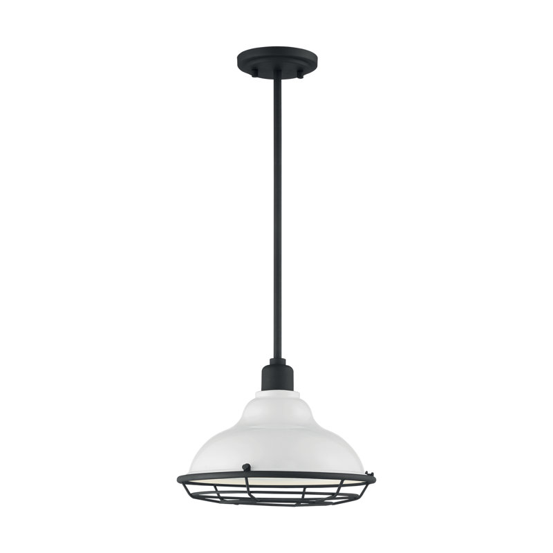 Luminaire suspendu en forme de dôme à 1 lumière Leonardo Patrickson, Blanc brillant / noir texturé, H 8,75 po x l 12 x P 12