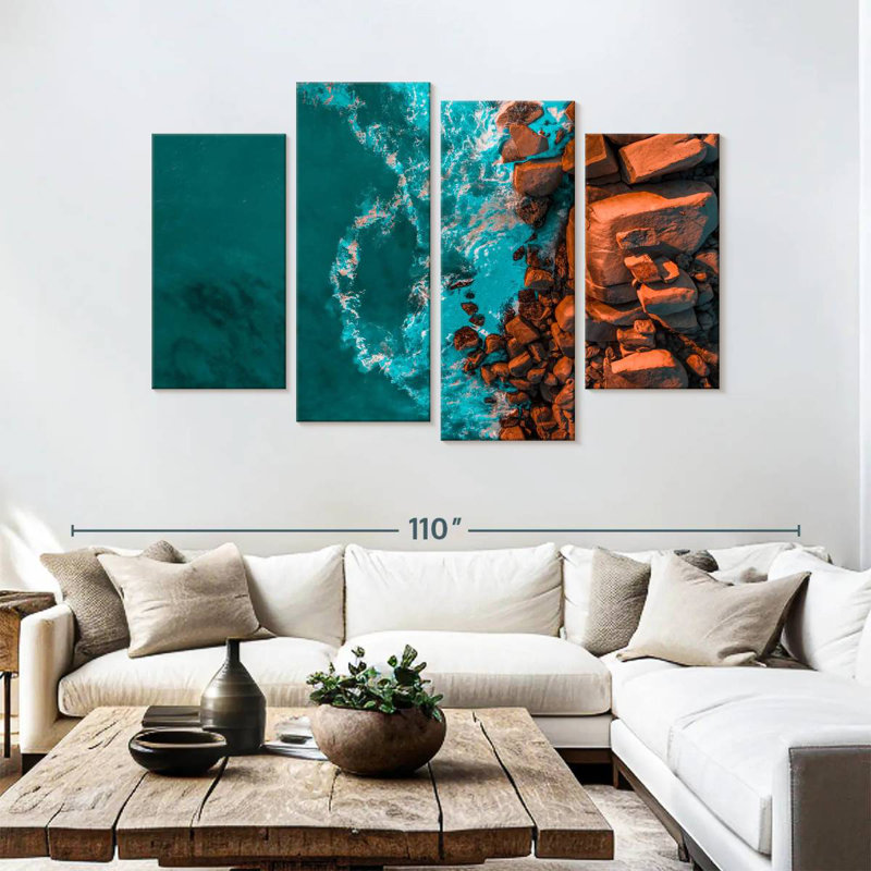 Paysage marin turquoise, H 54 po x l 84 po