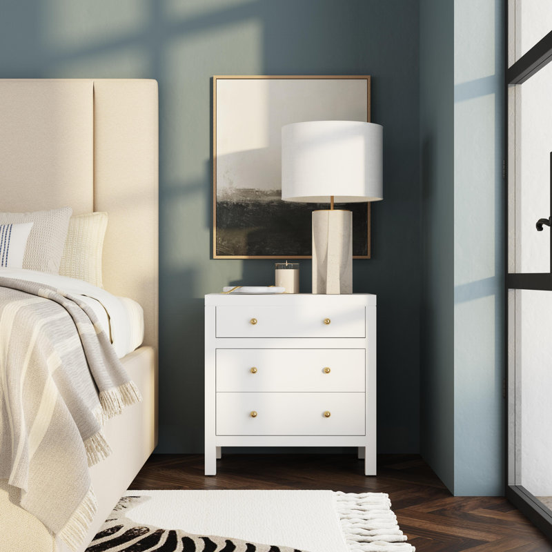 Celine 25" 3-Drawer Nightstand, Textured White