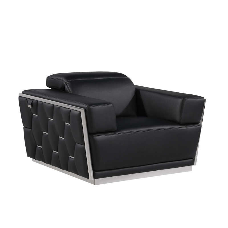 Chaise en cuir Hadice, Cuir véritable noir, Chrome