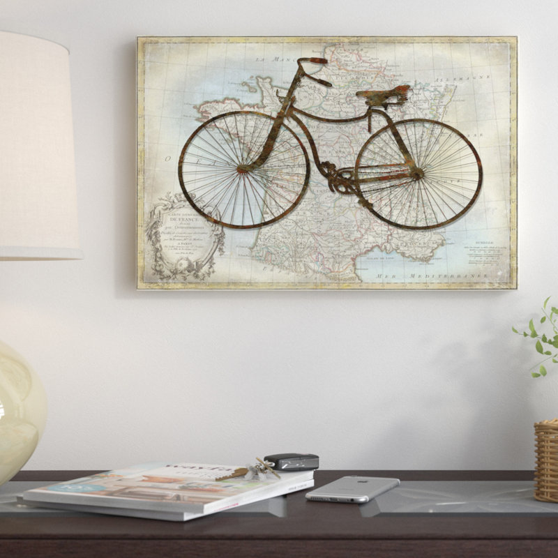«Bike France», impression sur toile, Papier d'art encadré noir, H 24 po x l 32 po x P 1 po, Blanc