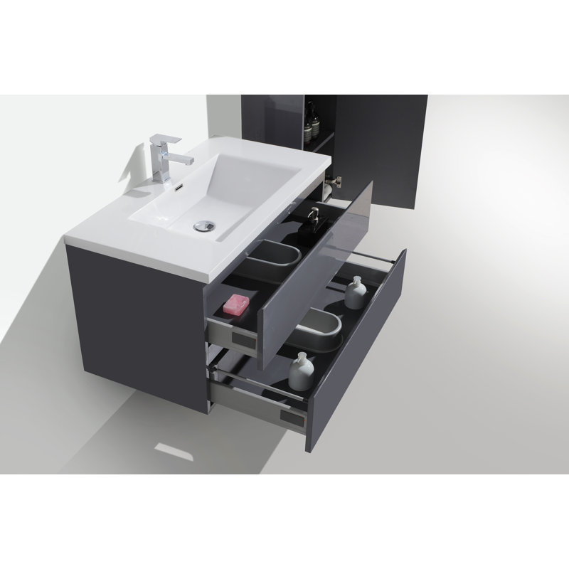 Base de meuble-lavabo simple 36 po fixée au mur seulement, Gris à haute brillance