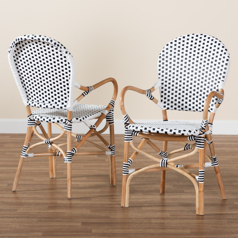 Rattan Arm Chair in Black/White/Natural