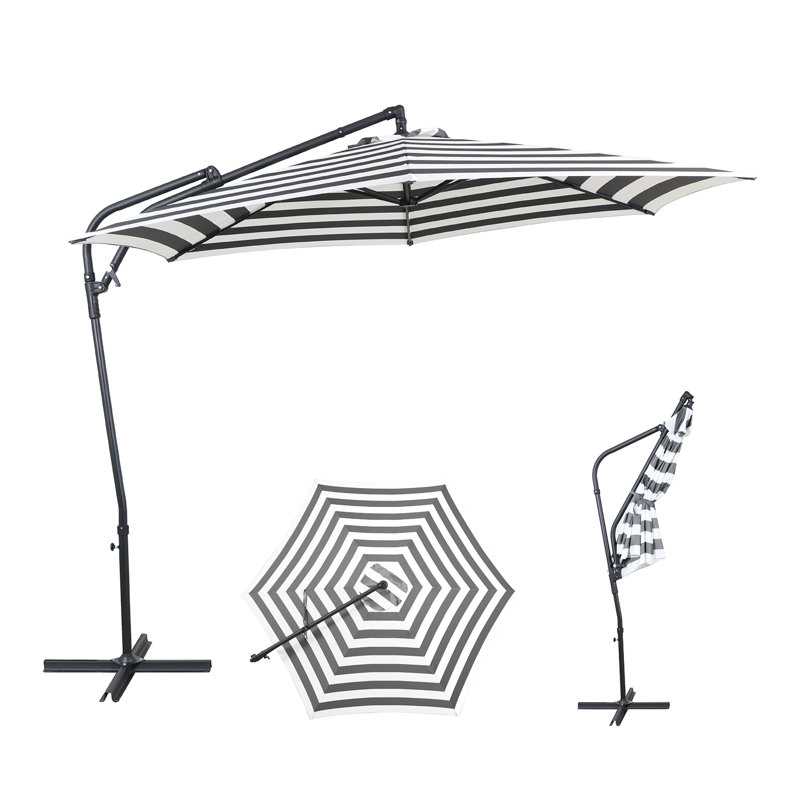 Parasol de patio décalé de 10 pi, inclinaison manuelle, manivelle à 360 °, ventilé, résistant au vent pour le marché