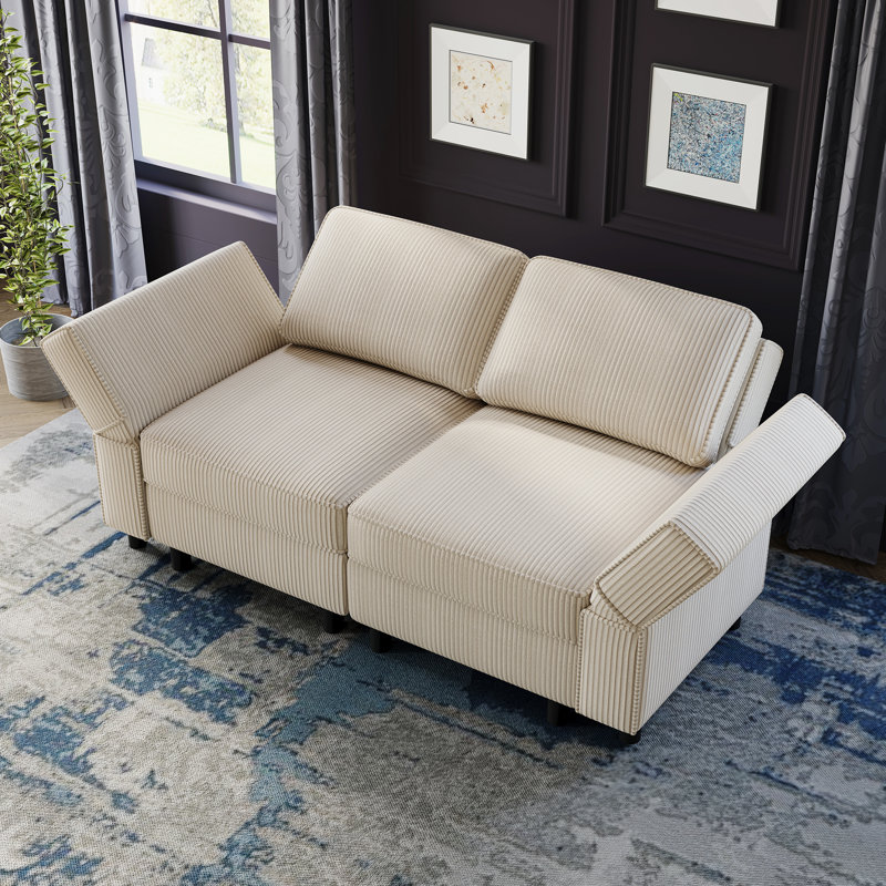 Canapé Elda, Velours côtelé beige