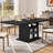 Black Dining Table For 4 To 6, Modern Kitchen Dining Room Table With 3-tier Storage Shelf And Acrylic Door Cabinet, Rectangular Wooden Dinner Tables For Home Kitchen Living Room-365516646-365516645-365516632