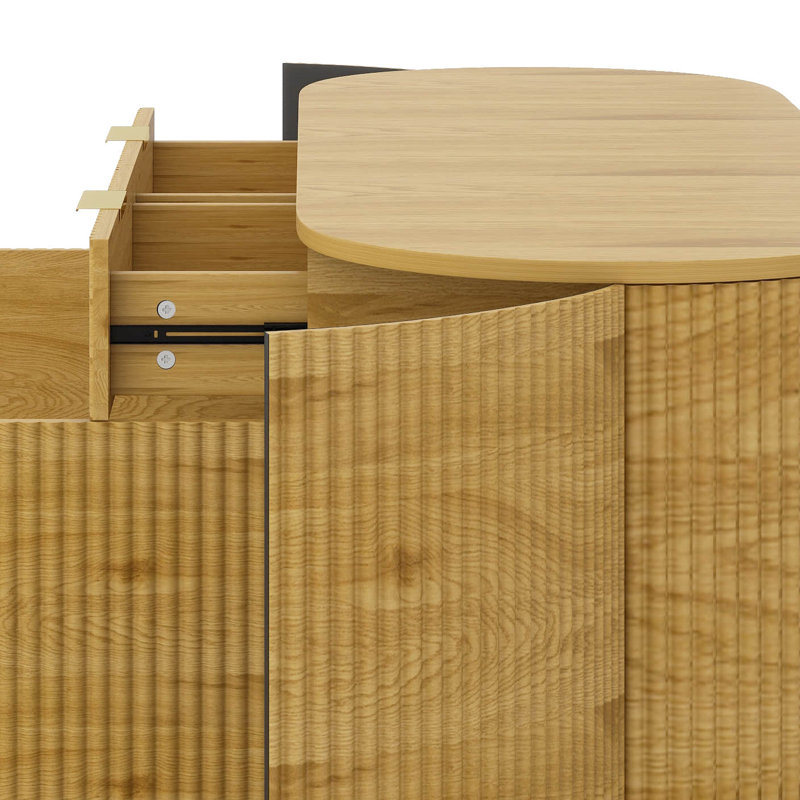 55.1" Sideboard With 2 Doors & 2 Drawers, Curved Side Door And 3-Tier Adjustable Shelves, Stripe MDF Buffet, Natural
