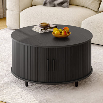 31.5" Modern Round Coffee Table With 360° Curved Sliding Door.
