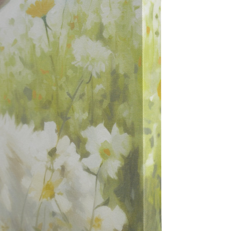 16" Square Multicolor Canvas Wall Art with Goat in Flower Field