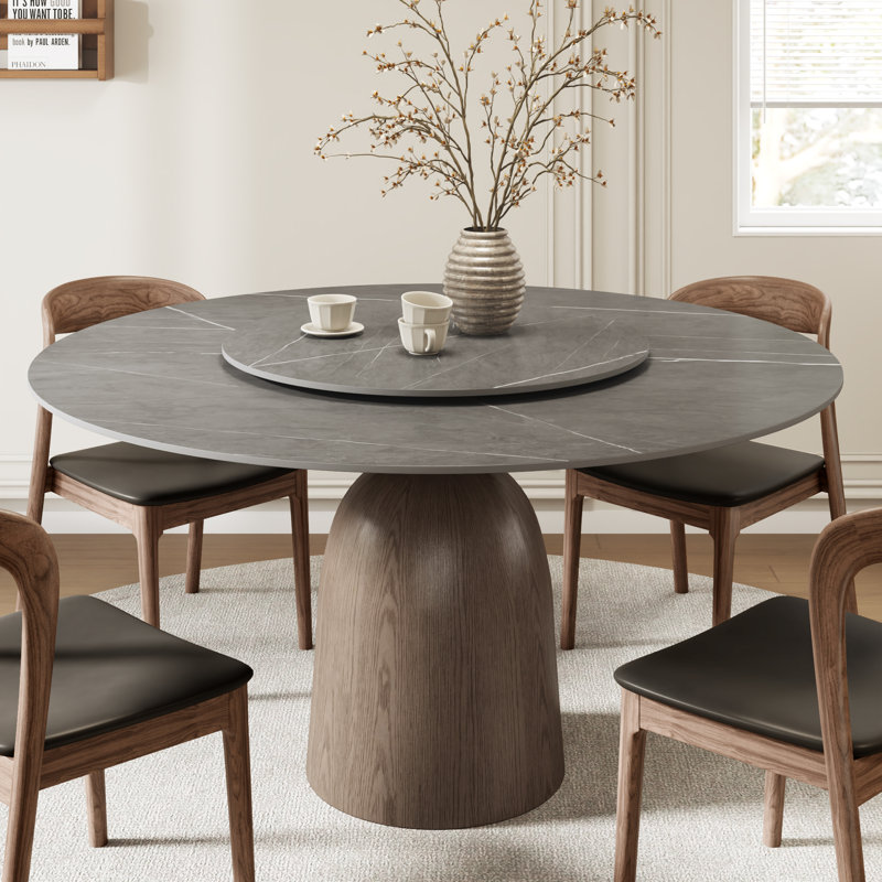 Fog Gray Dining Table With Removable Lazy Susan, 29.5"H x 59"L x 59"W