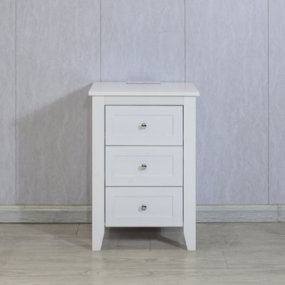 Bedroom Nightstand With Charging Feature - 3 Drawer Design White Modern Side