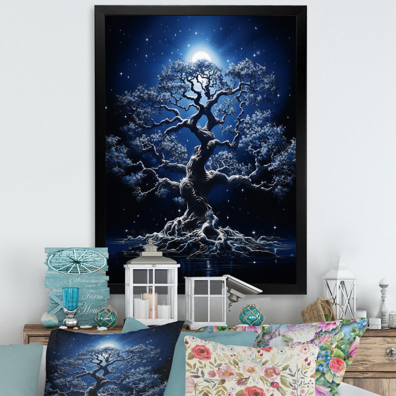 Arbre monochrome monochromes nocturnes - impressions sur toile florales et botaniques, Cadre photo noir