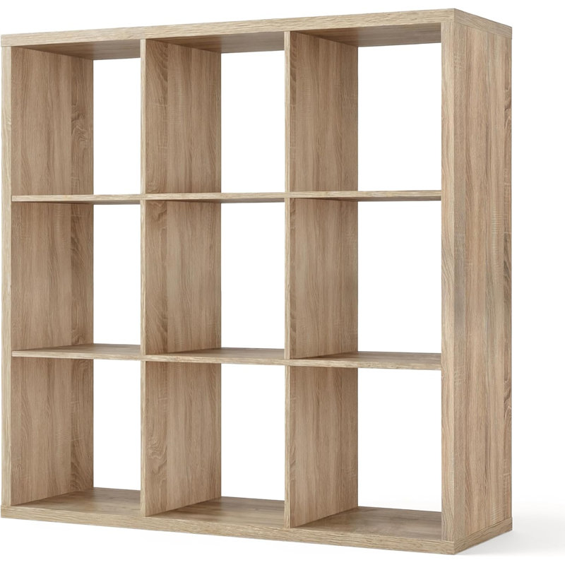 Étagère de rangement à 9 cubes avec bord extérieur très épais, cloison de rangement ouverte de 13 pouces, chêne naturel