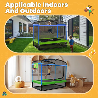 Trampoline rectangulaire pour enfants 5 en 1 avec anneau de basketball et trampoline Zupapa 5 en 1
