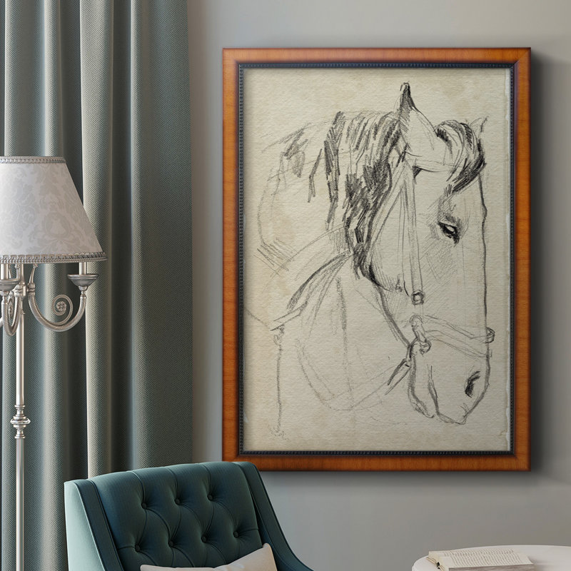 «Horse In Bridle S croquis I», toile encadrée de qualité supérieure - prête à être accrochée, H 20 po x l 16 po x P 2,5 po