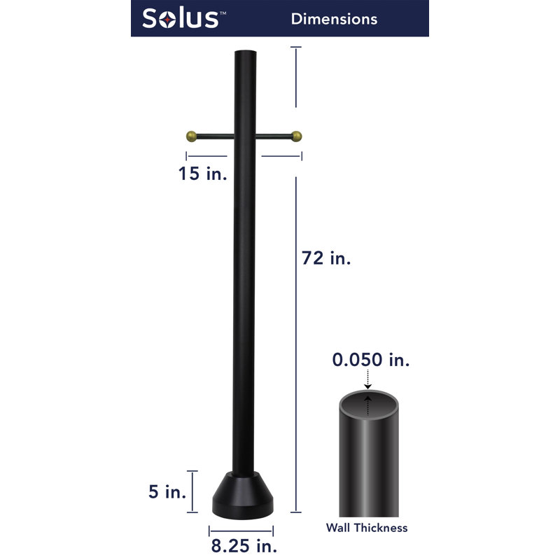 Solus 6 ft. Surface Mount Lamp Post with Decorative Cross Arm and Aluminum Base Cover, Black