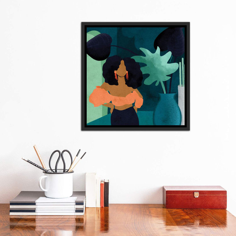«Reyna Square» par Reyna Noriega - reproduction imprimée, H 18 po x l 18 po x 1,5 po, Toile avec cadre noir patiné