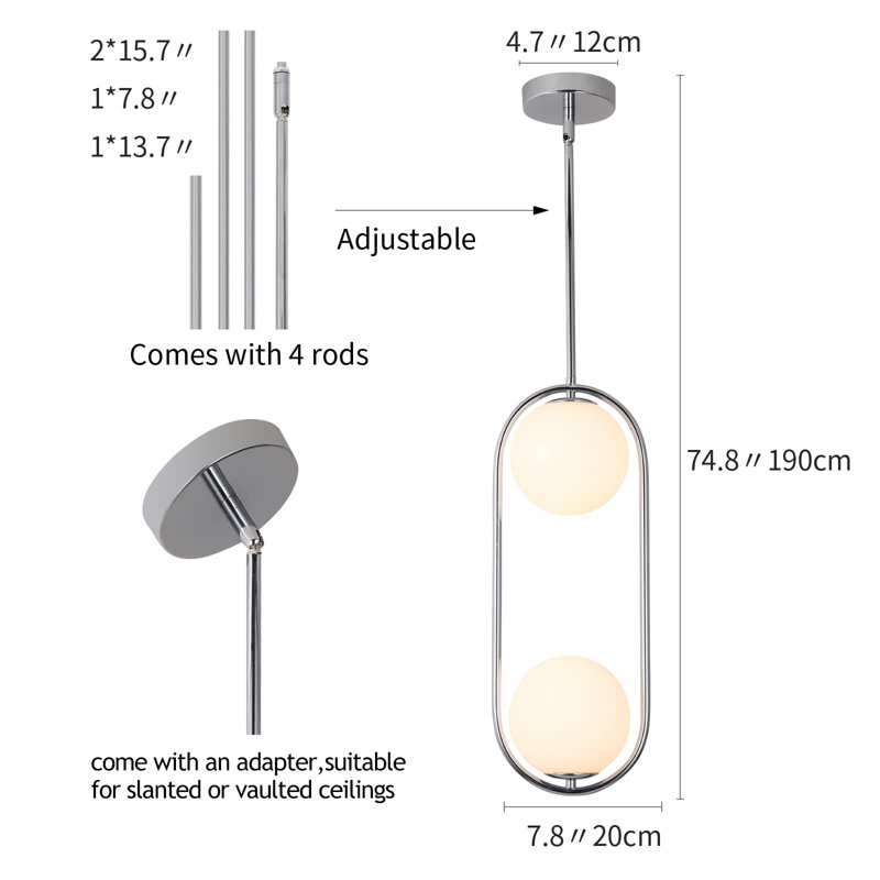 Luminaire suspendu 2 lumières Gamba, Chrome
