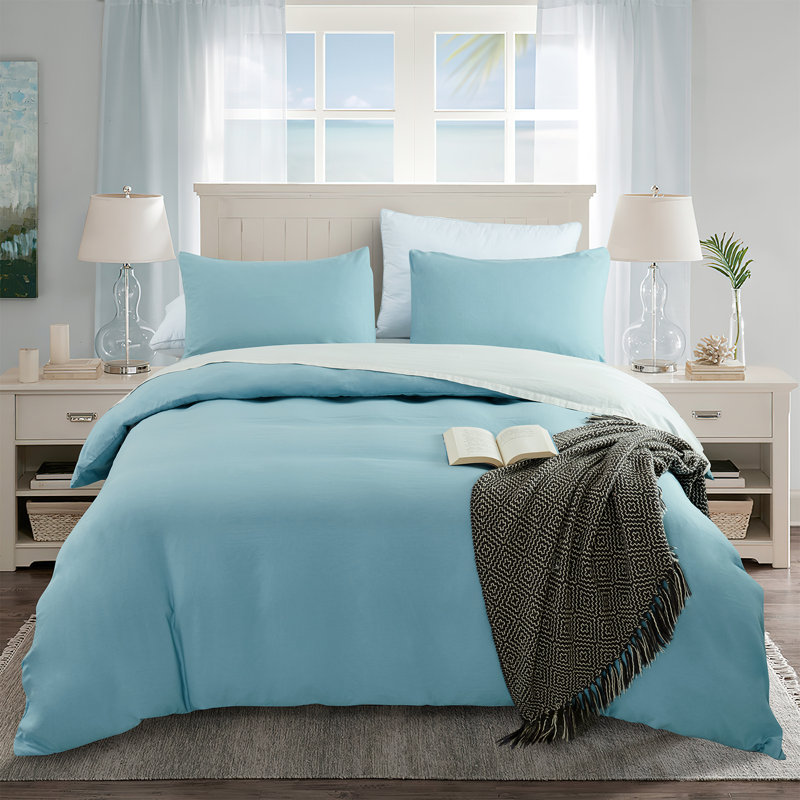 Ensemble de housse de couette en microfibre brossée, Bleu-gris, Housse de couette pour lit simple + 1 taie d'oreil