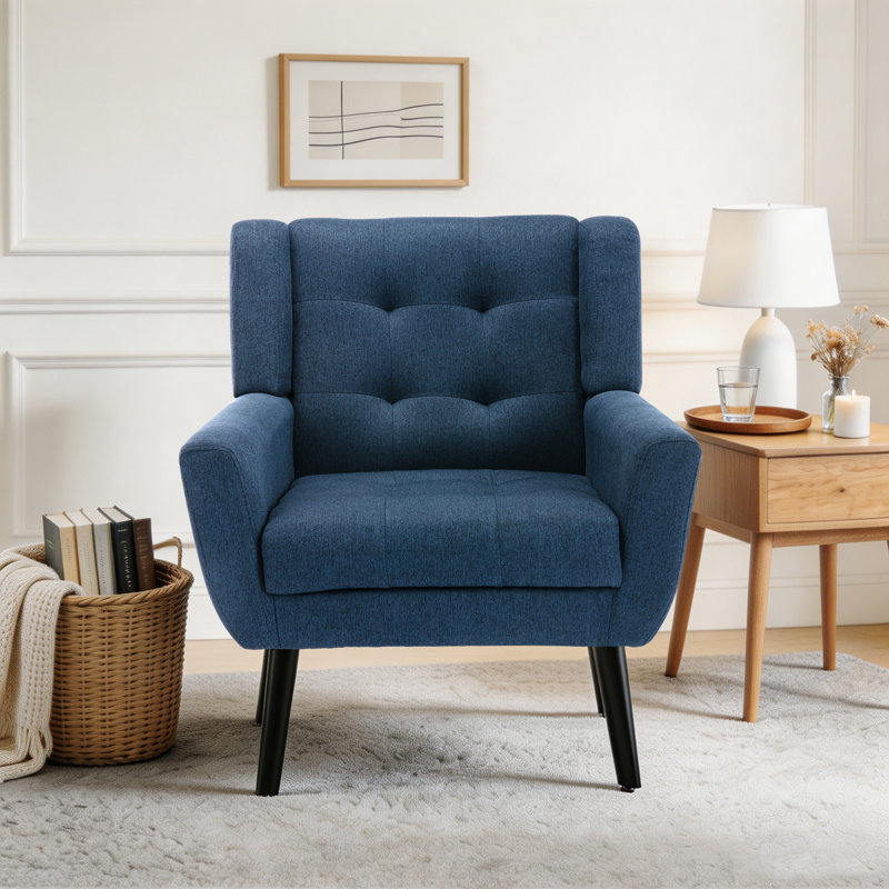 Fauteuil d'appoint Bolanle, Lin bleu marine