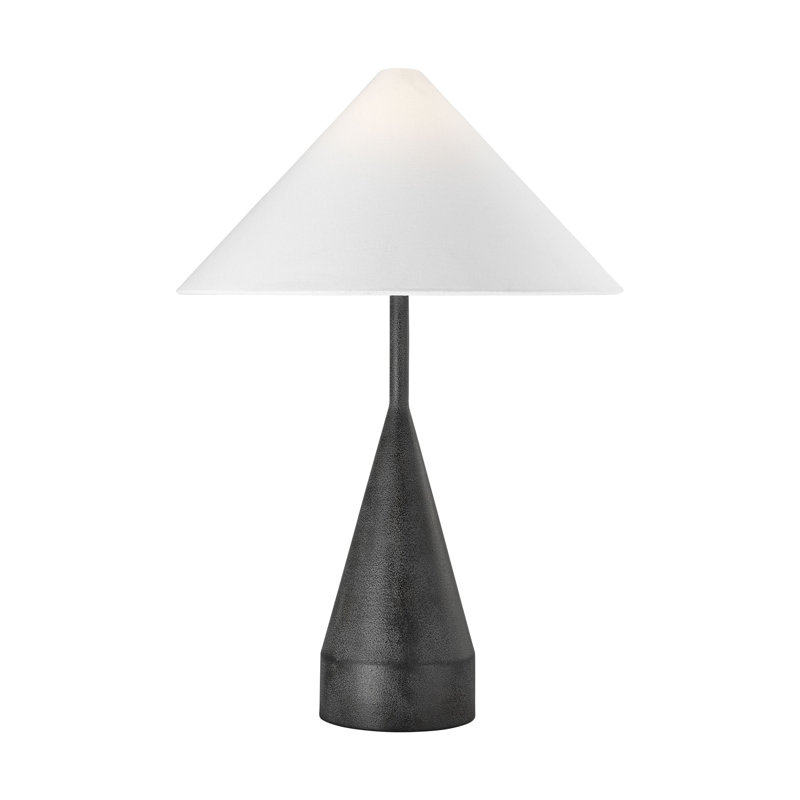 Kelly Wearstler Nebeker 1 Light Bedroom Home Office Living Room Lamp In Pearl Finish With White Linen Shade, Black