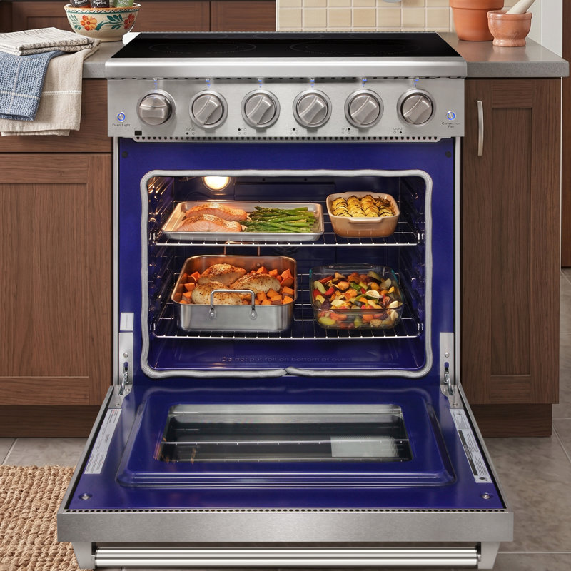KOSTCH 30 inch Professional Electric Range with 5 Heating Elements Cooktop, 4.55 Cu. Ft. Convection Oven Capacity, Smooth Glass Top Oven, White