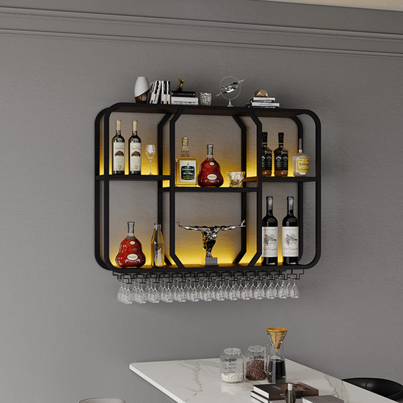 Small Wall Mounted Wine Rack, Black, 31.4" H x 47.2" W x 7.8" D