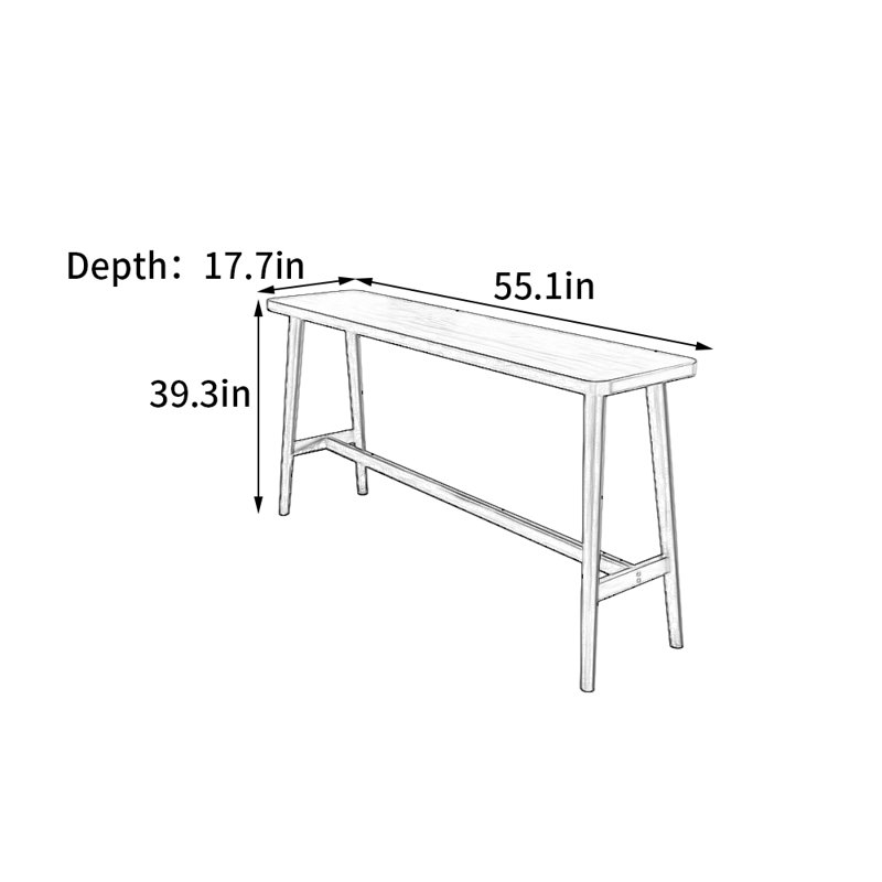 Simple black solid wood bar table, 39.3"H x 55.1"L x 17.7"W
