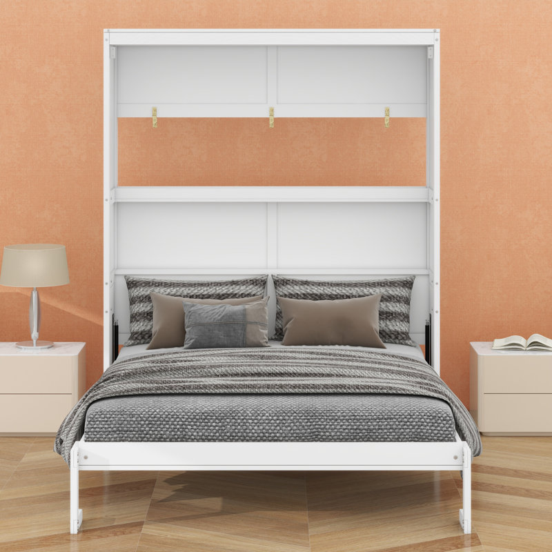 Système de lit escamotable convertible avec unités de rangement attachées, White