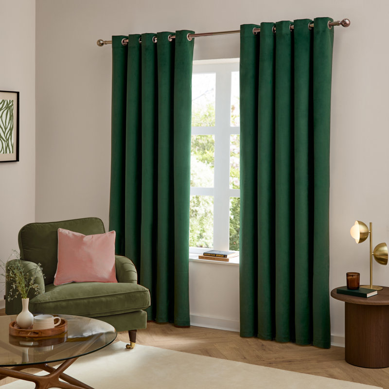 The Ultimate Velvet Blackout Curtain Panel Pair, Green, 117cm Width x 137cm Drop