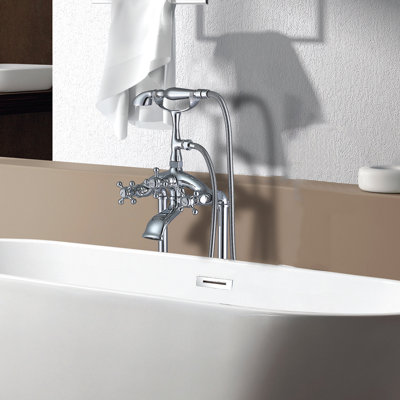 Bathtub Faucet And Hand Shower - Freestanding, , 10 In Width, Height, Full Body Spray For Rinsing Tasks Freestanding Coverage Spray, Great Guest Suite