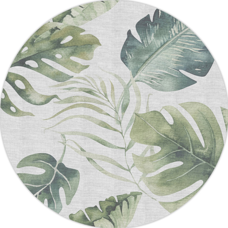 Amauriah Floral Vinyl Machine Printed Indoor / Outdoor Area Rug, Round 150cm